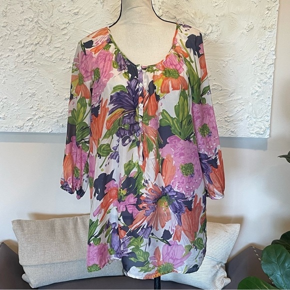 J. Crew Multicolored Floral 100% Silk Tunic Coverup Sz M - Picture 1 of 7